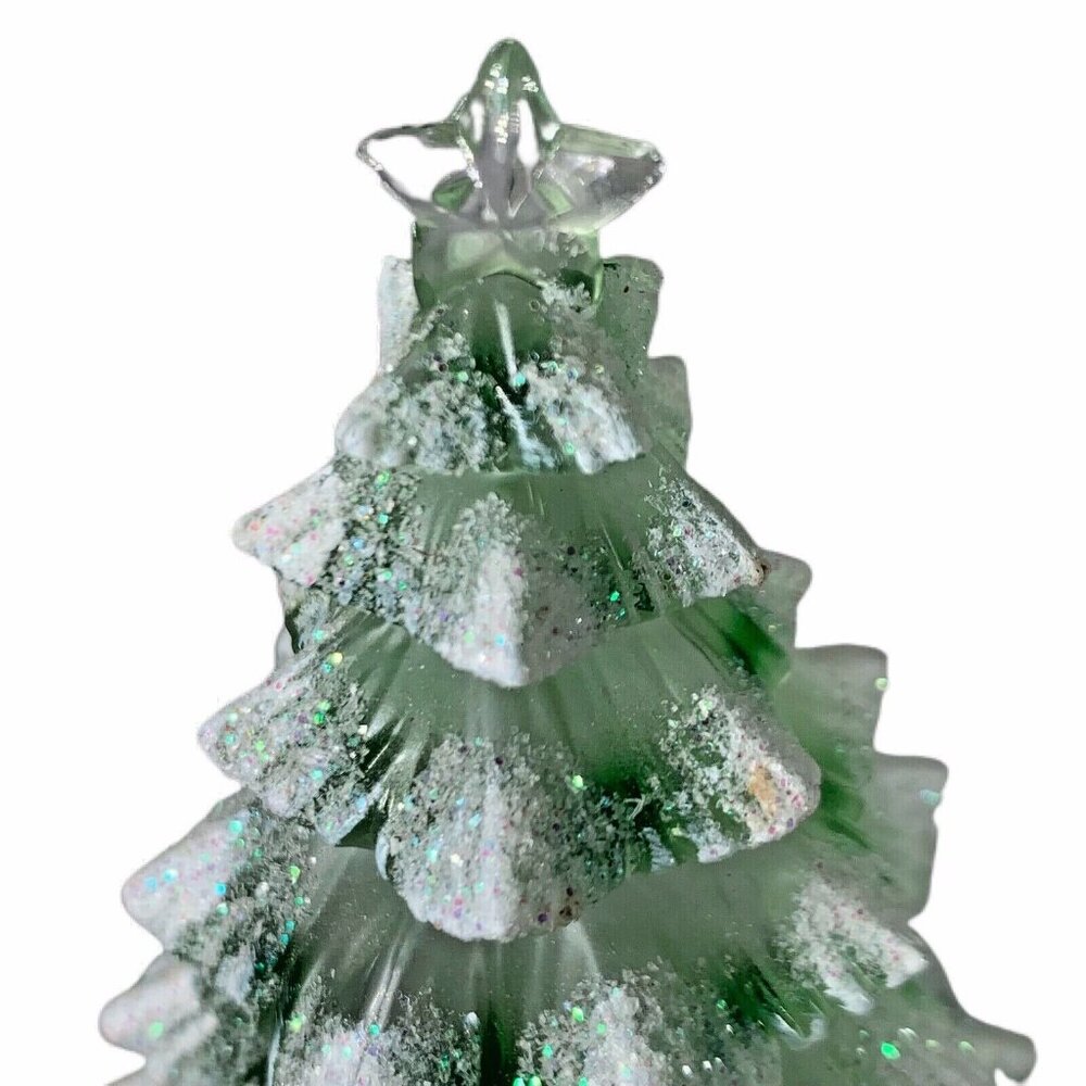 Lighted Christmas Tree Battery Operated Lucite Green Flocked Sparkle Glitter 9" - Picture 8 of 8